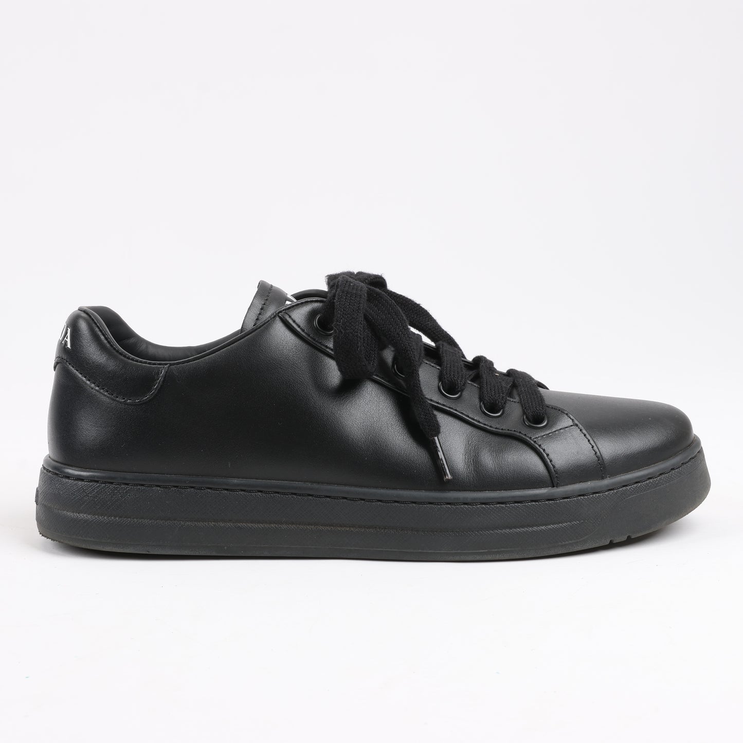 PRADA Logo Leather Sneakers in Black × White 1E282N, Size 37.5 EU