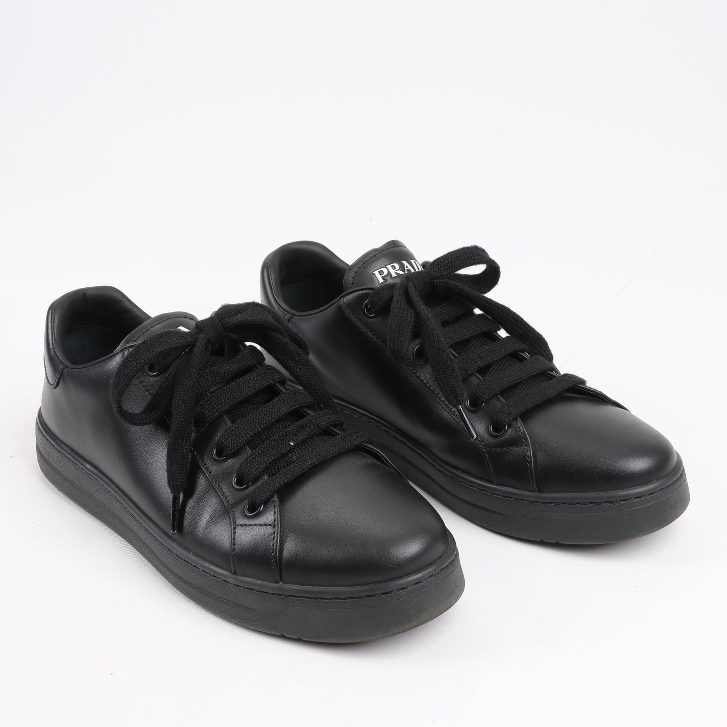 PRADA Logo Leather Sneakers in Black × White 1E282N, Size 37.5 EU