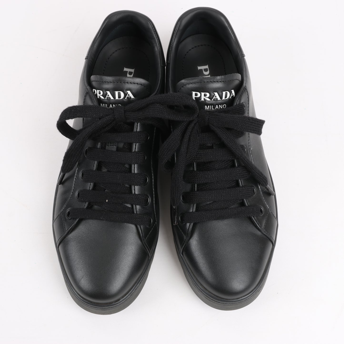 PRADA Logo Leather Sneakers in Black × White 1E282N, Size 37.5 EU