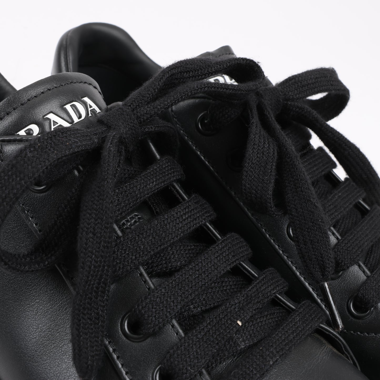 PRADA Logo Leather Sneakers in Black × White 1E282N, Size 37.5 EU