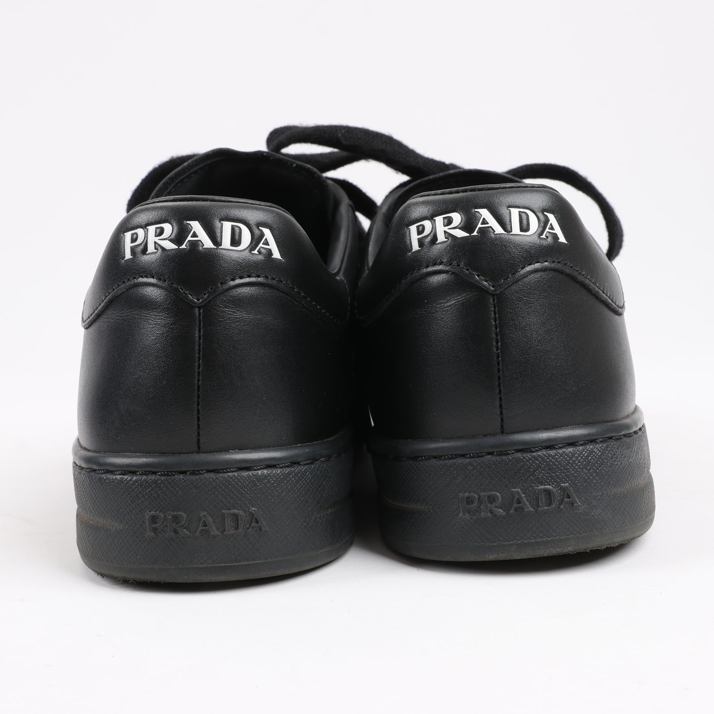PRADA Logo Leather Sneakers in Black × White 1E282N, Size 37.5 EU