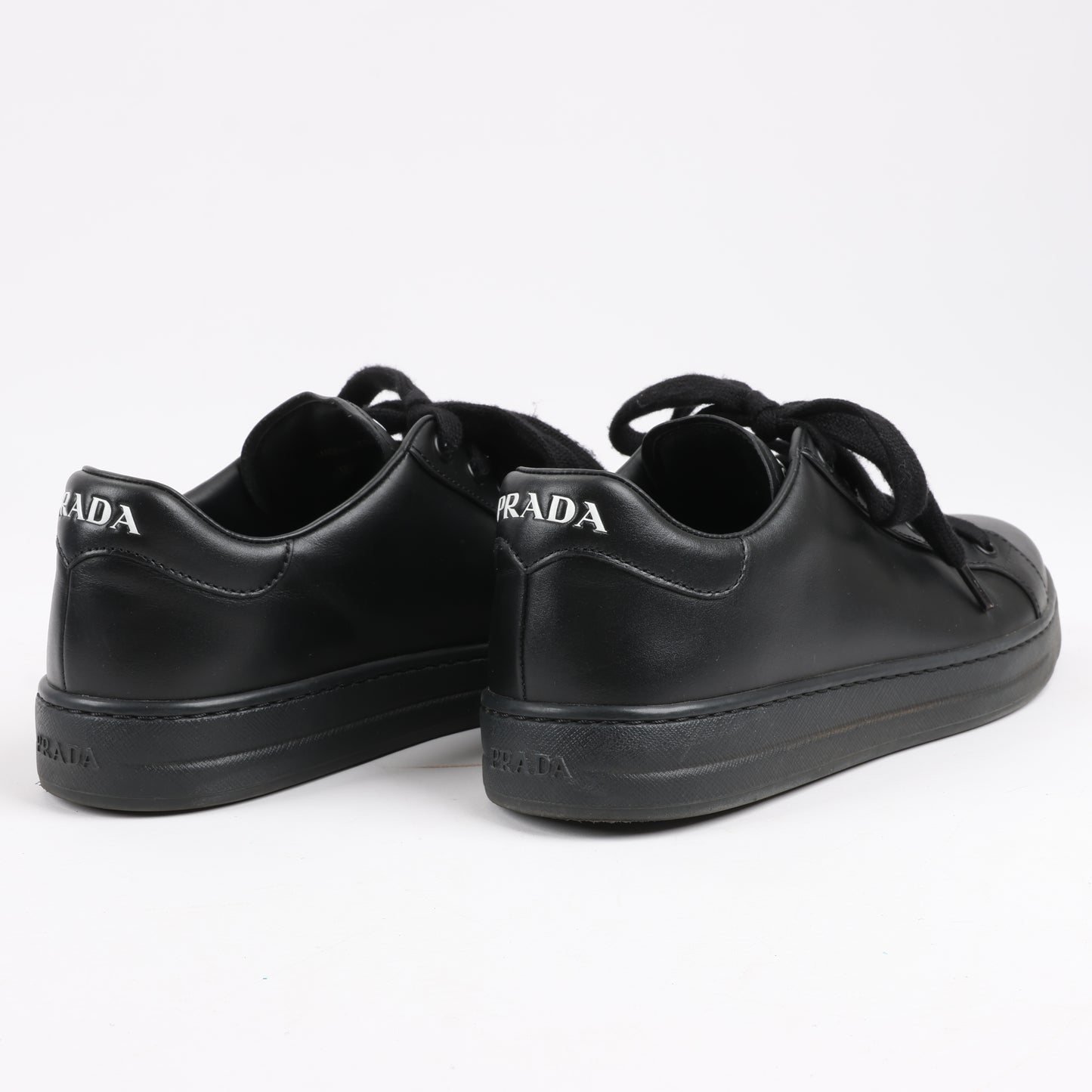 PRADA Logo Leather Sneakers in Black × White 1E282N, Size 37.5 EU