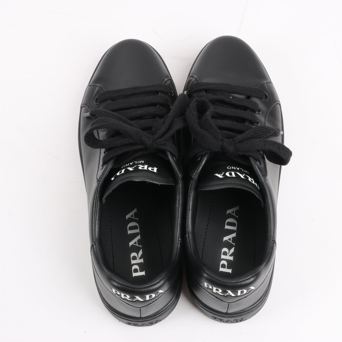 PRADA Logo Leather Sneakers in Black × White 1E282N, Size 37.5 EU