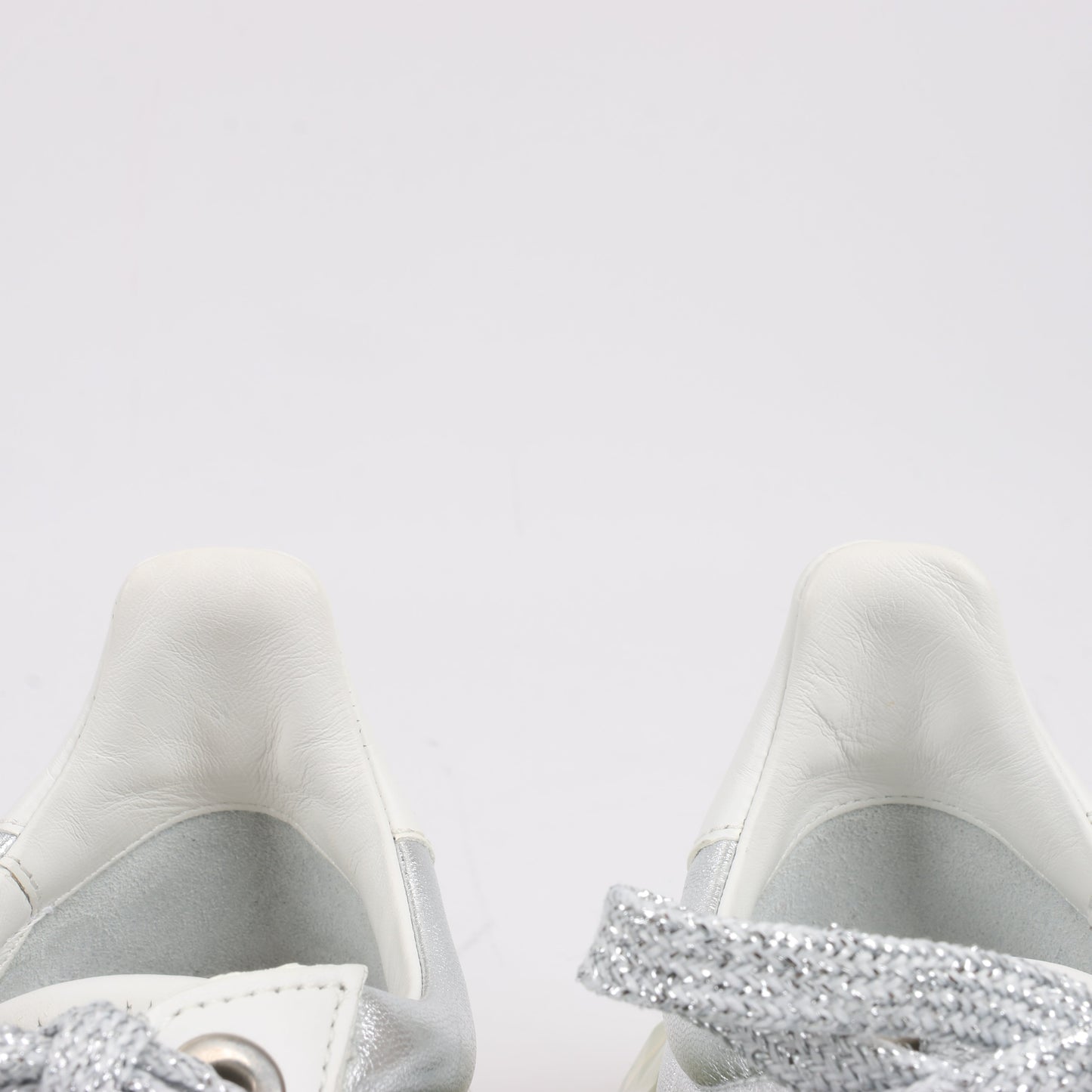 Jimmy Choo Diamond Leather Sneakers in White x Silver, Size 38 EU