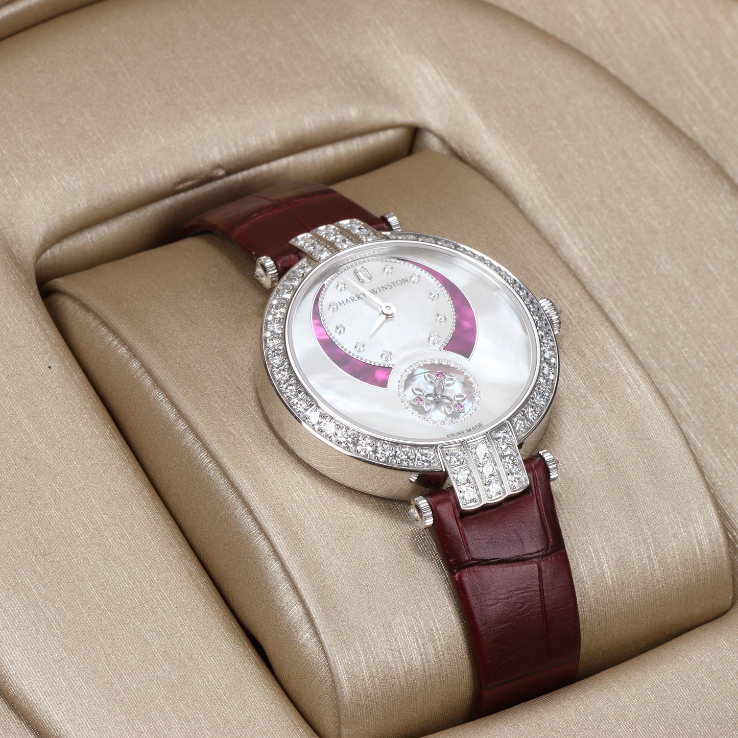Montre Harry Winston Premier Diamond Second PRNASS36WW001 en cuir de crocodile x WG AT, cadran nacre, 36 mm