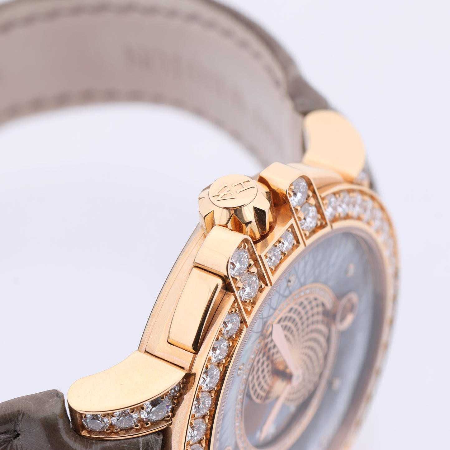 Harry Winston Ocean Moon Phase OCEQMP36RR026 Krokodilleder x RG QZ MOP Zifferblatt 36mm Uhr
