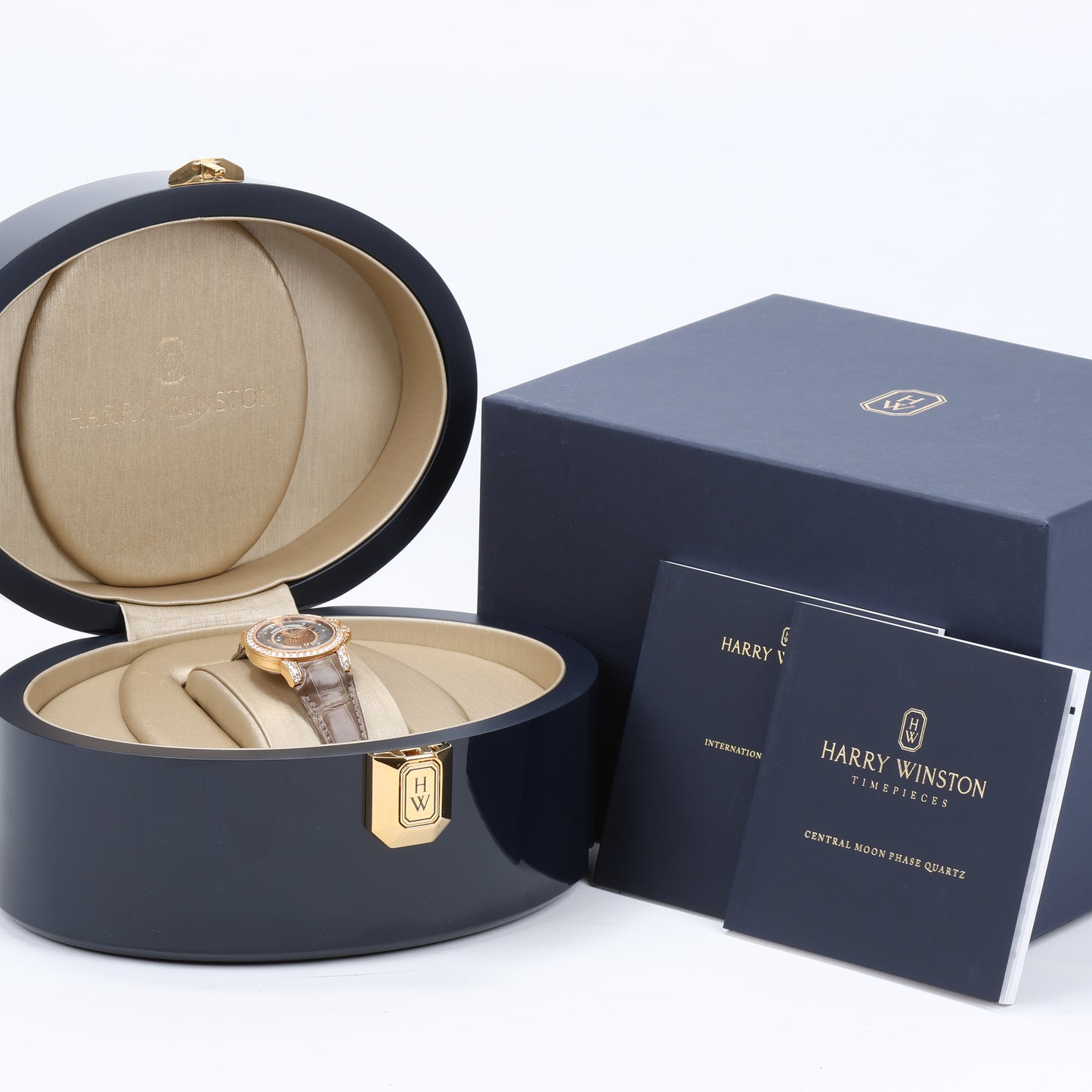 Harry Winston Ocean Moon Phase OCEQMP36RR026 Krokodilleder x RG QZ MOP Zifferblatt 36mm Uhr