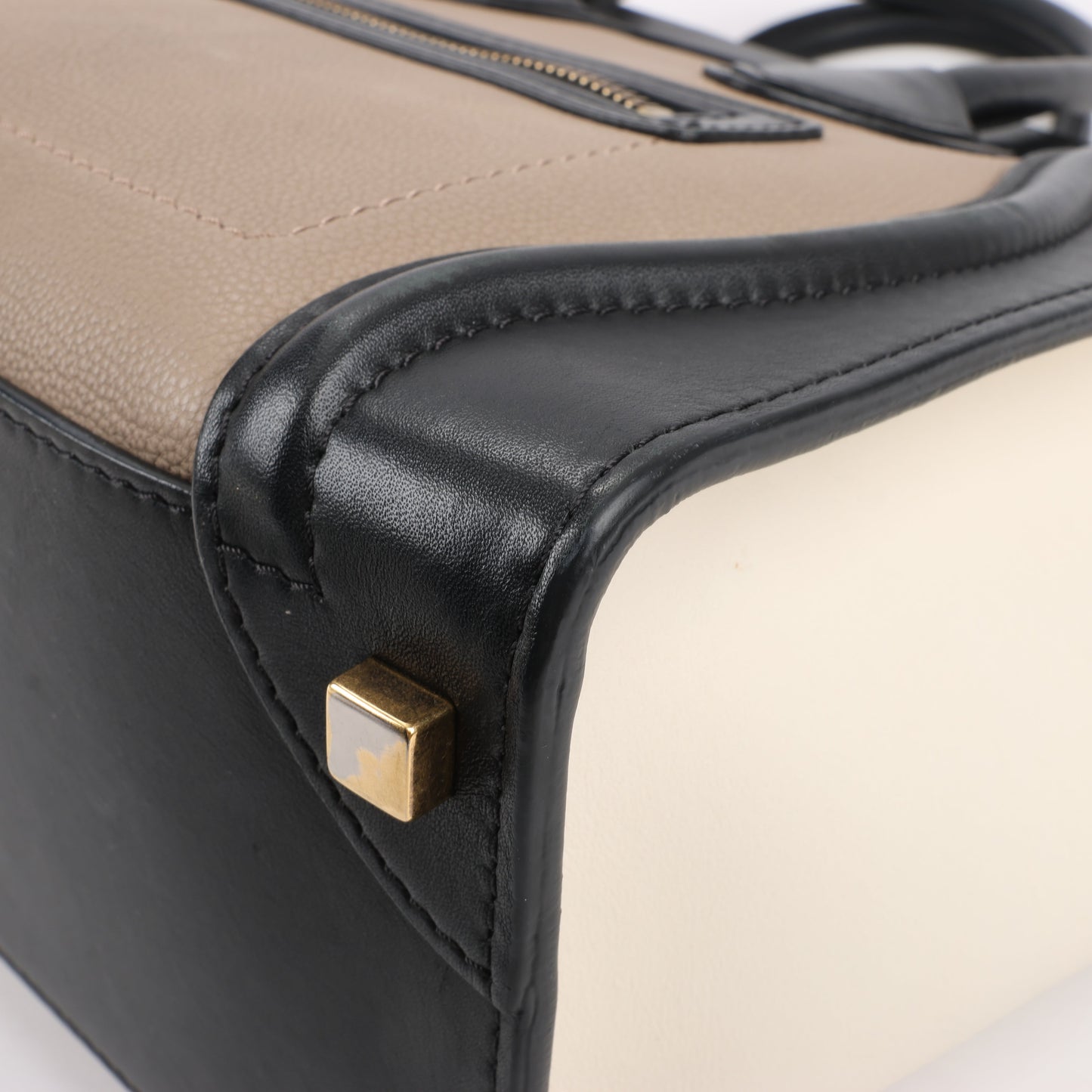 CELINE Luggage Micro Leather Handbag Tri-color in Beige
