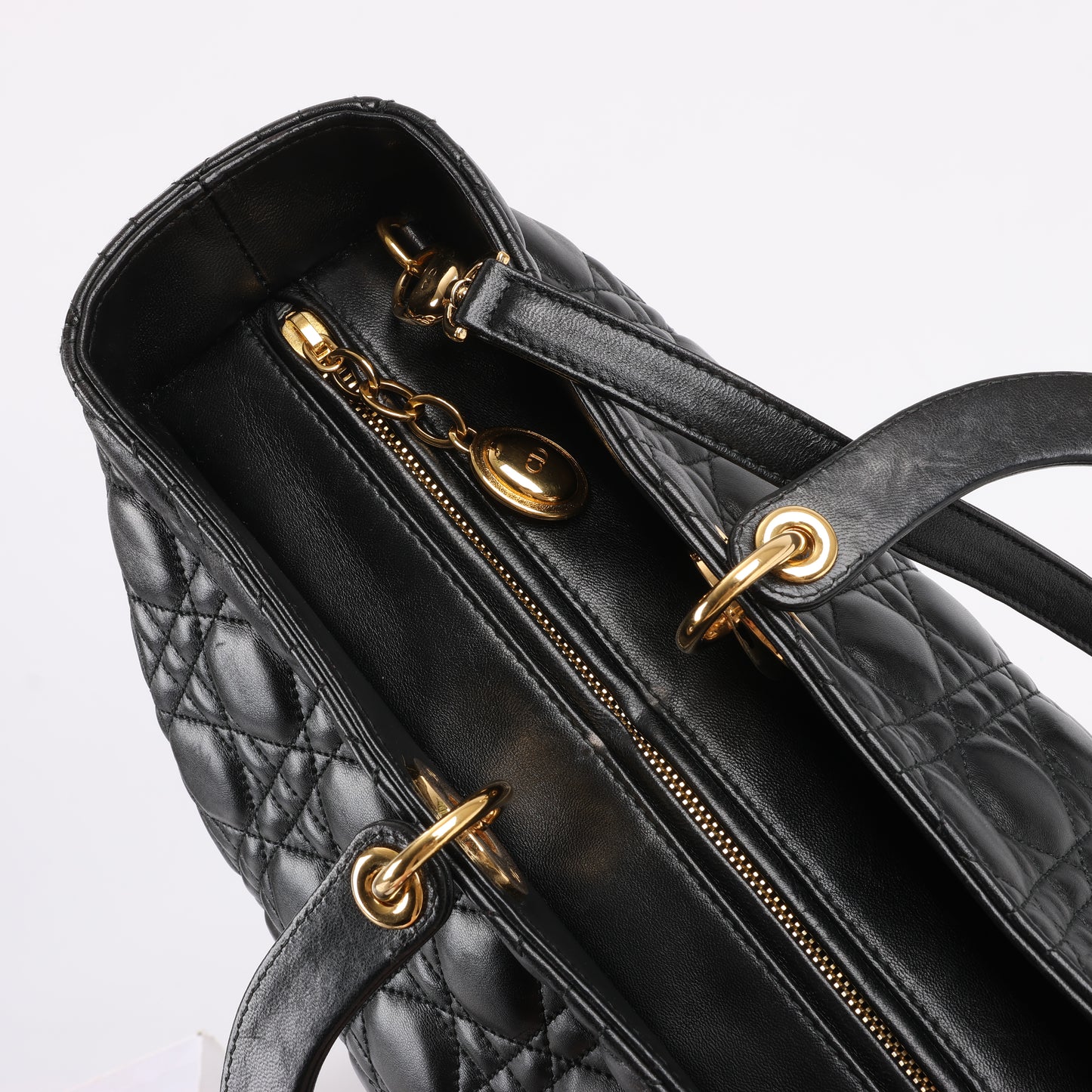 Christian Dior Lady Dior Large Cannage Leather 2Way Handbag in Black