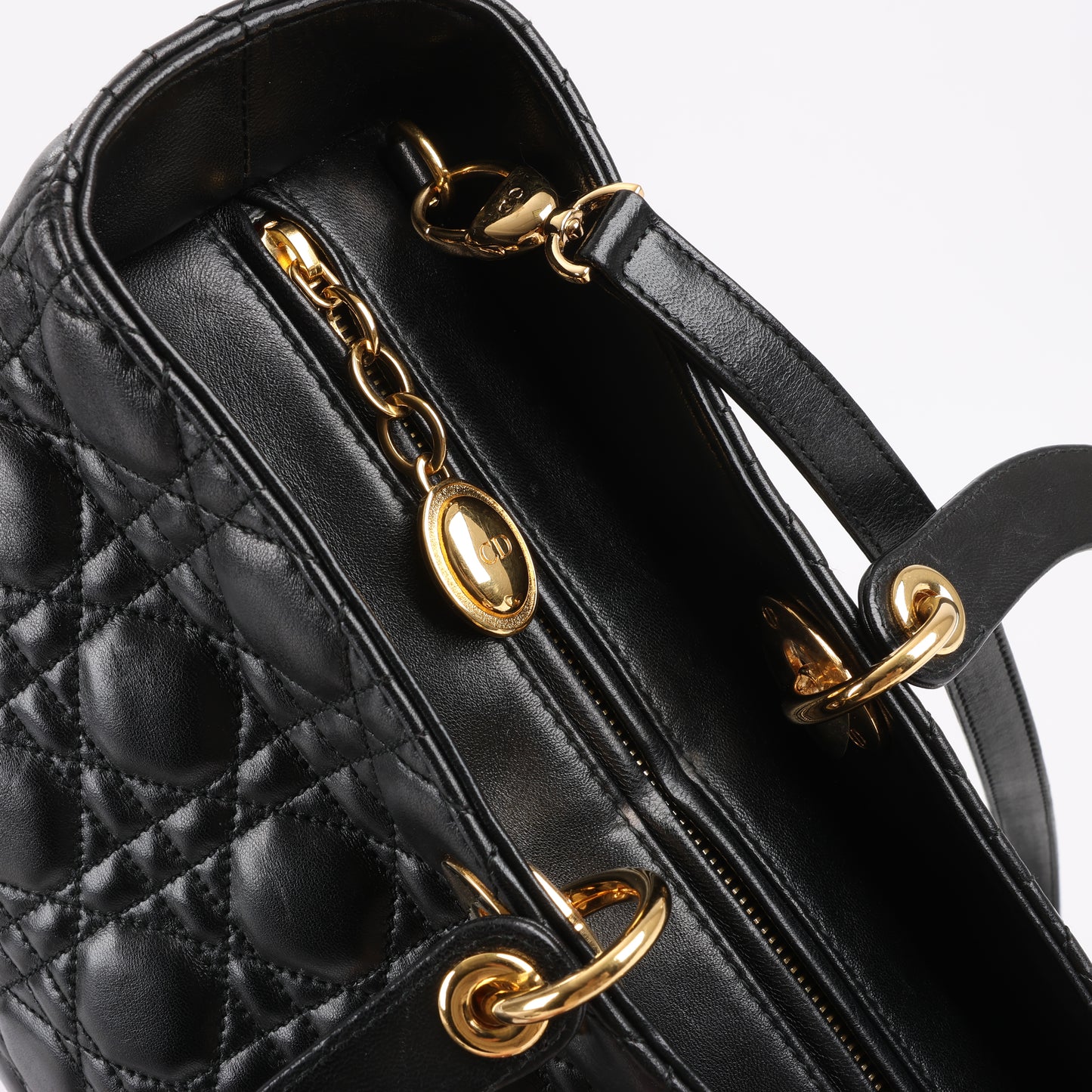 Christian Dior Lady Dior Large Cannage Leather 2Way Handbag in Black