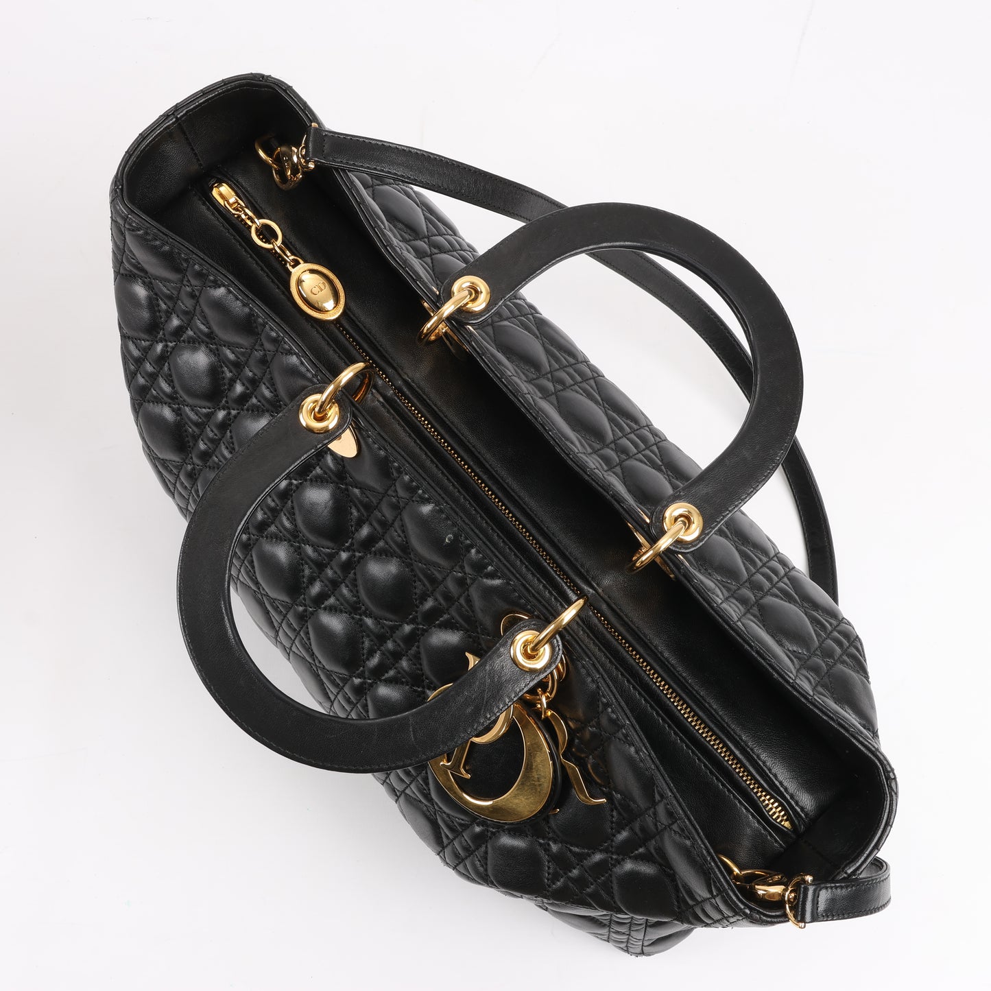 Christian Dior Lady Dior Large Cannage Leather 2Way Handbag in Black