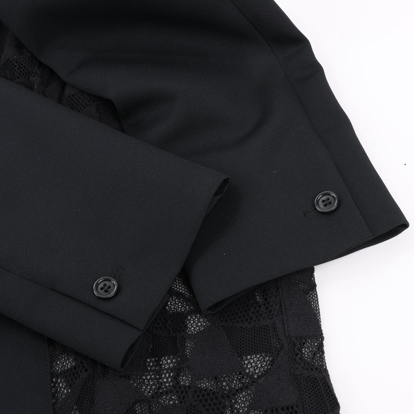 Blazer noir Maison Margiela avec superposition de dentelle, taille 40