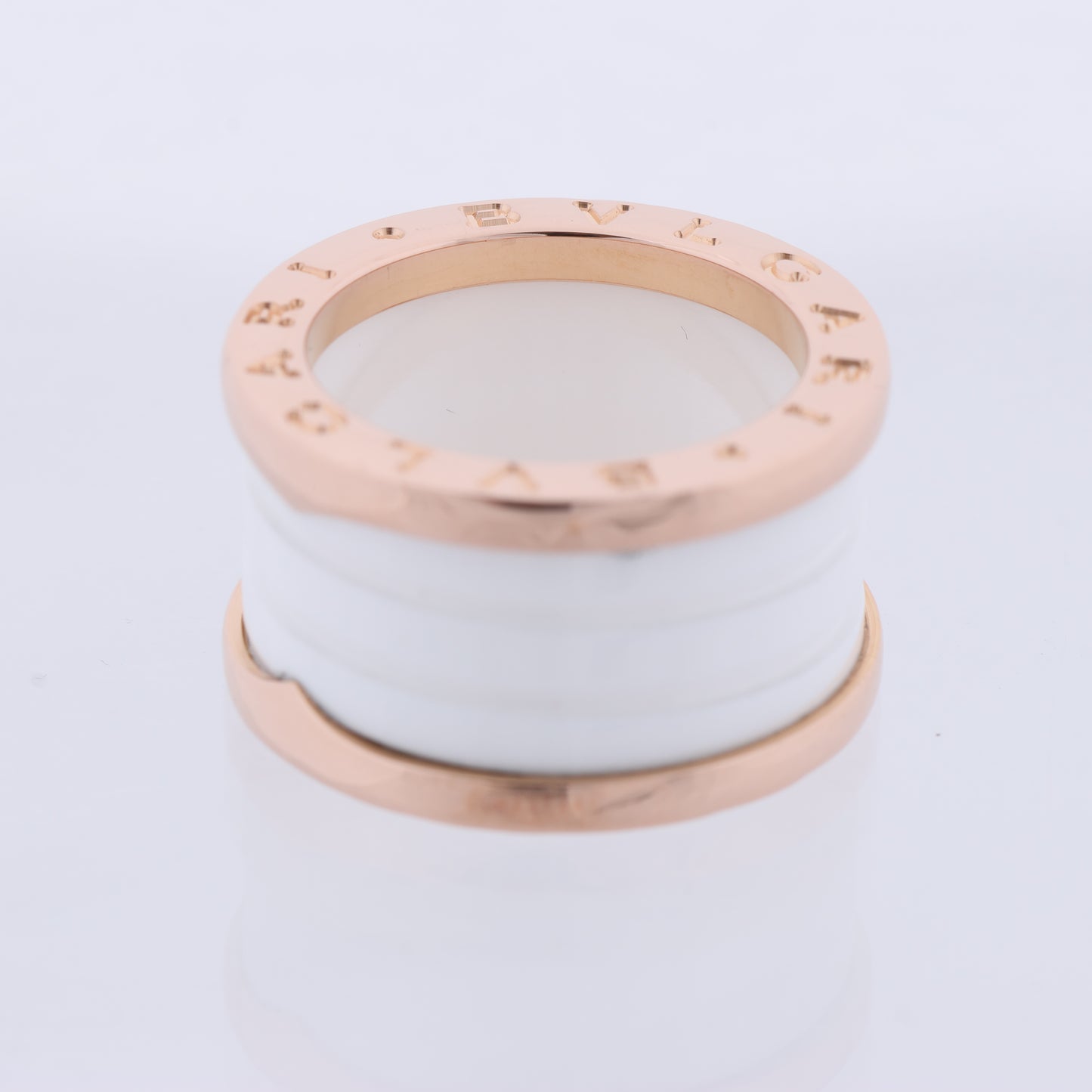 Bvlgari B.Zero1 Ring in 750 Pink Gold and White Ceramic (9.4g, Size 49)