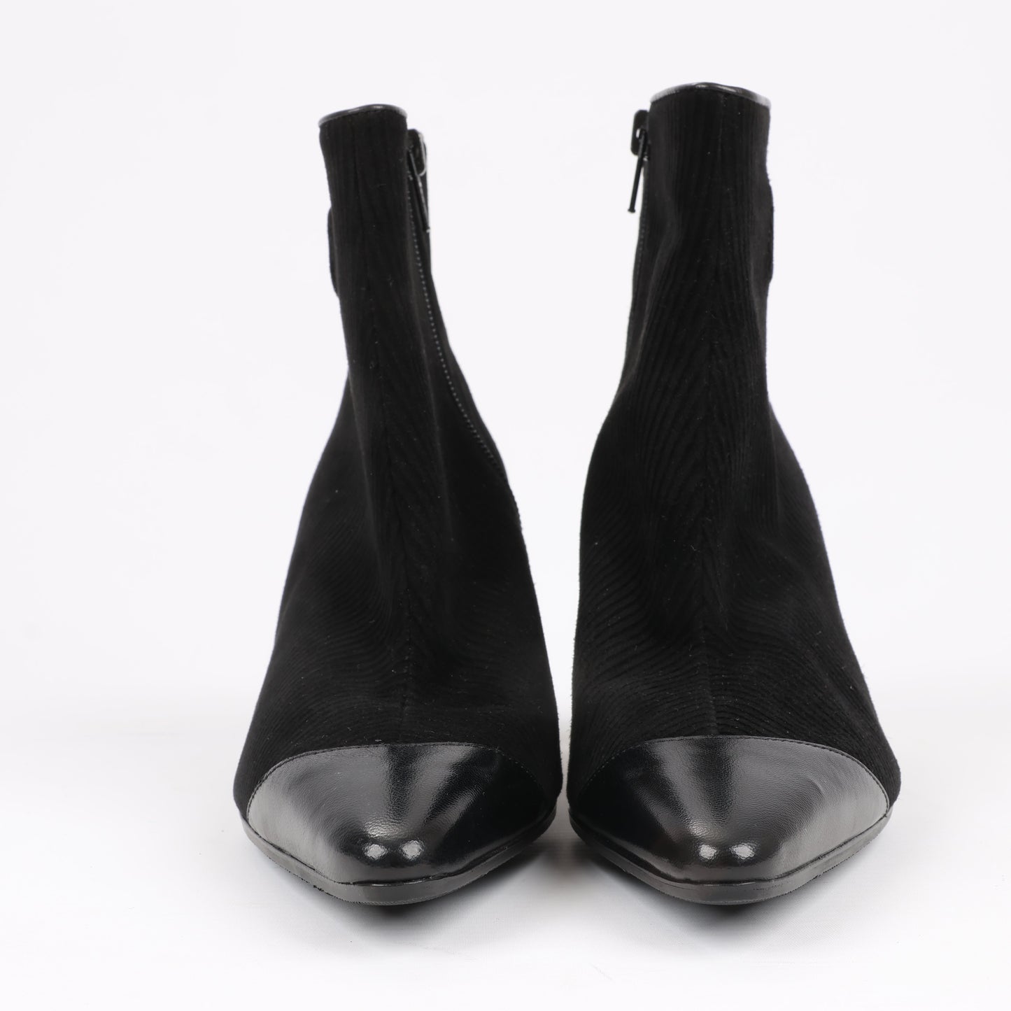 Ferragamo Gancini Leather & Suede Ankle Boots in Black, Size 4.5 US