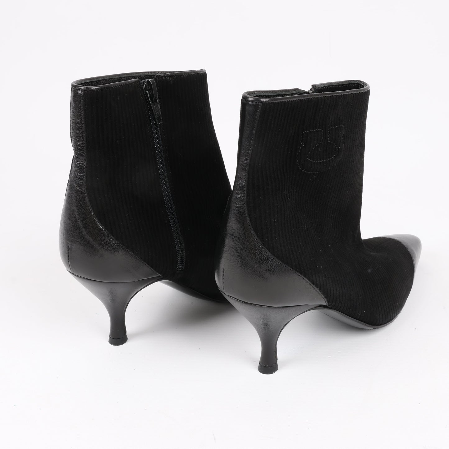 Ferragamo Gancini Leather & Suede Ankle Boots in Black, Size 4.5 US