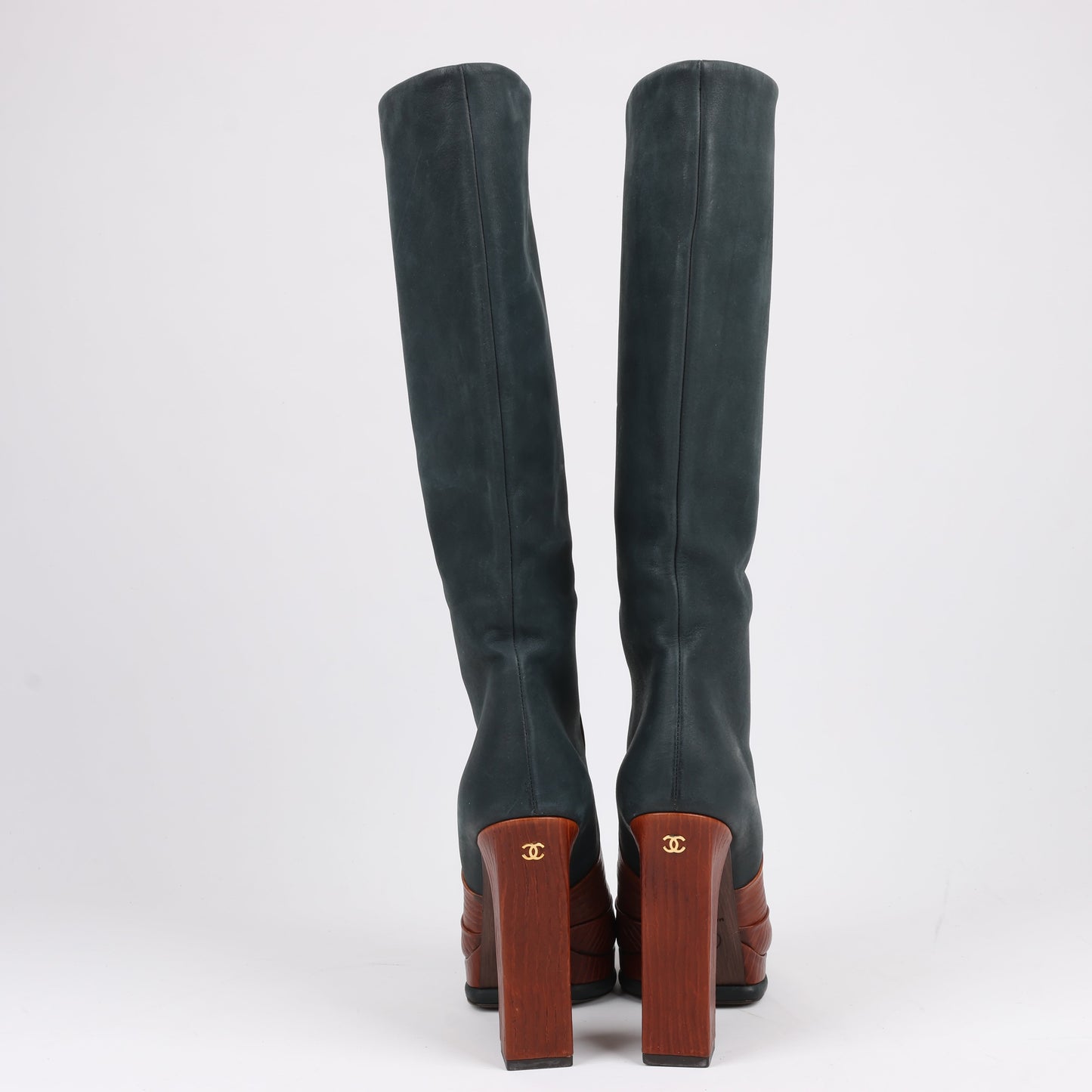 Chanel Coco Mark Nubuck x Leather Long boots in Black × Brown G30177, Size 38 EU