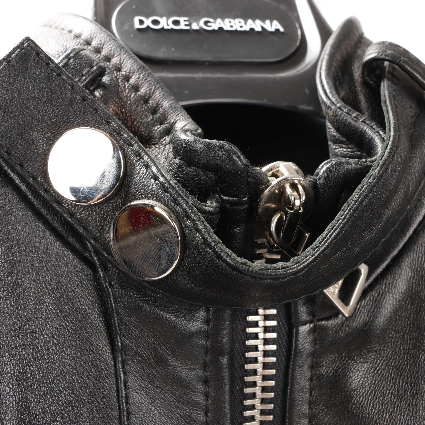 Dolce & Gabbana Black Leather and Leopard Biker Jacket, Size 38