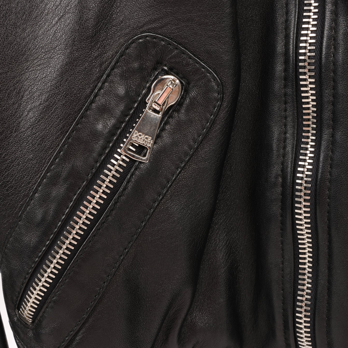 Dolce & Gabbana Black Leather and Leopard Biker Jacket, Size 38