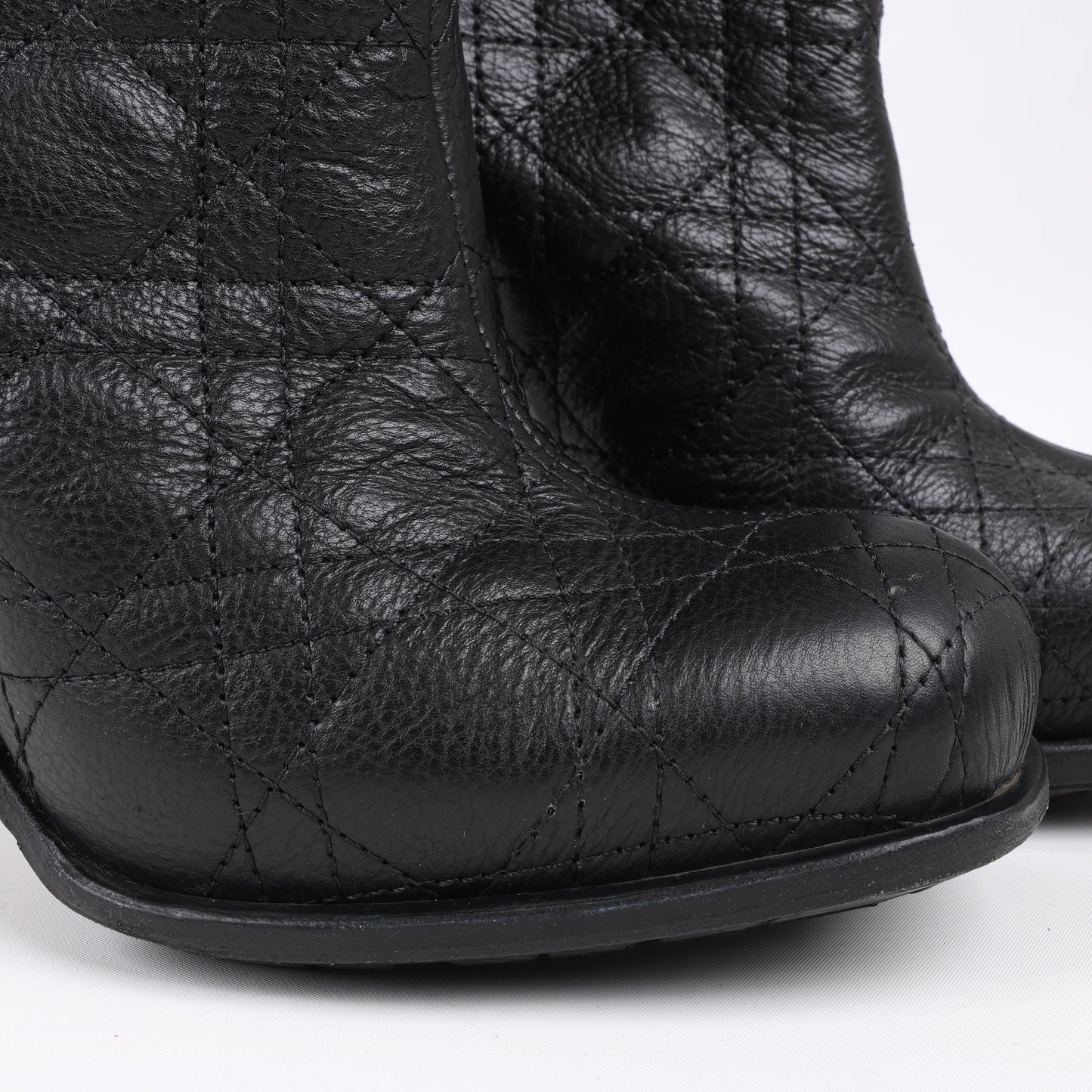 Dior Black Leather Cannage Ice Fur Cuffed Boots, Size 40 EU