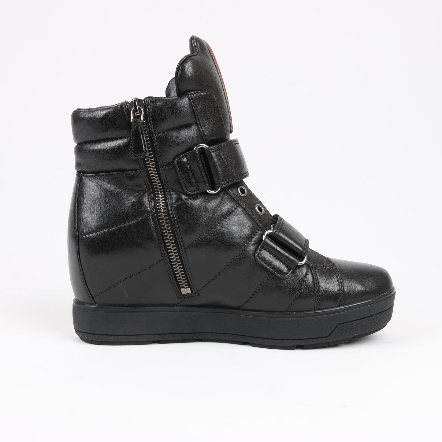 Baskets montantes PRADA Sport en cuir noir 3TZ047, pointure 36,5 EU