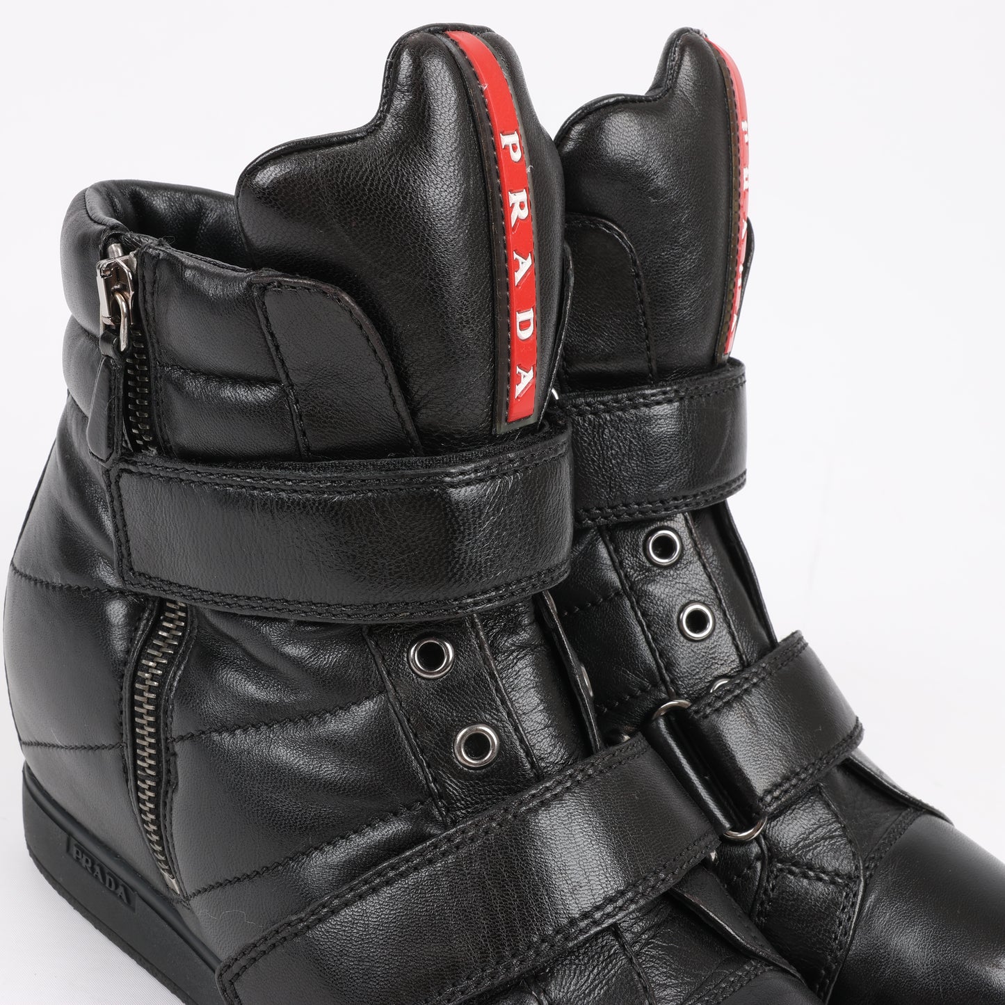 Baskets montantes PRADA Sport en cuir noir 3TZ047, pointure 36,5 EU
