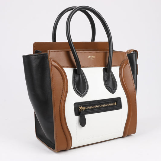 Sac à main CELINE Luggage Micro en cuir marron tricolore