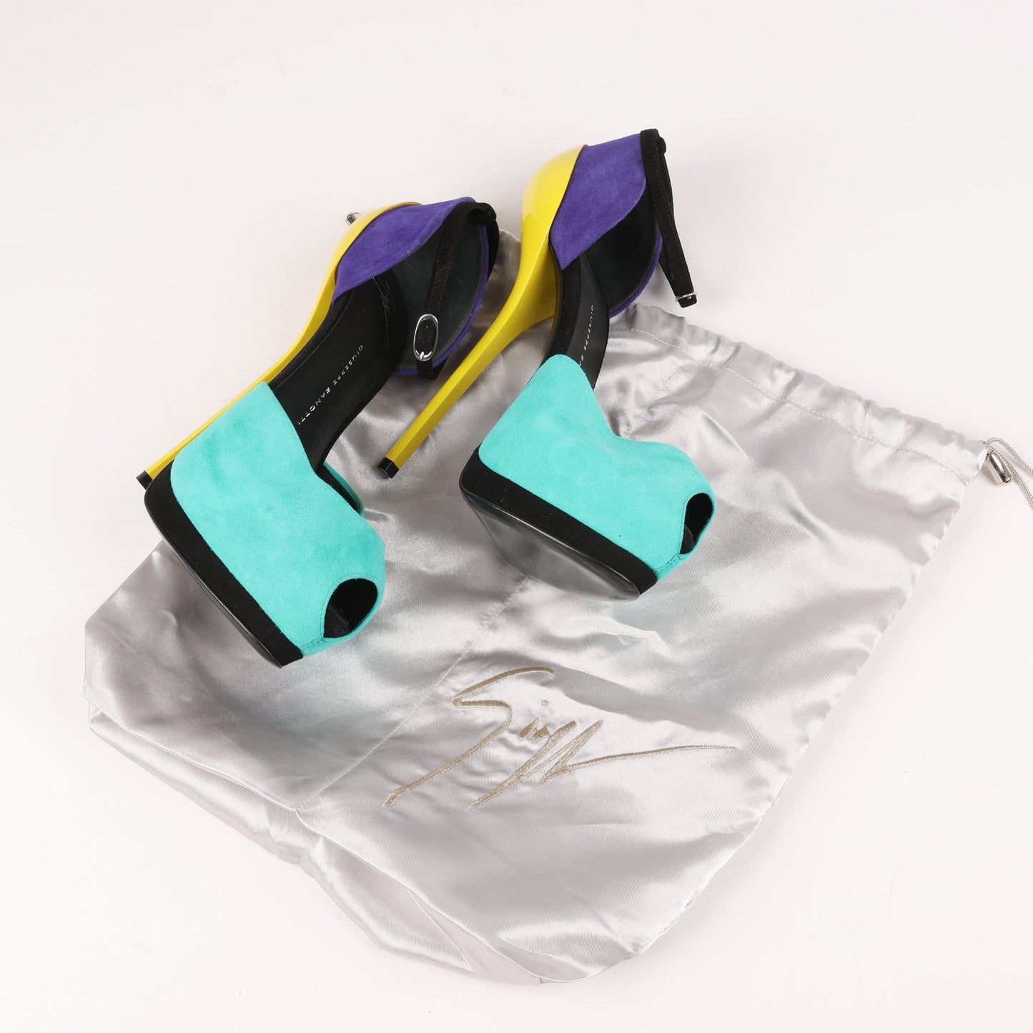 GIUSEPPE ZANNOTTI Suede Colorblock Pattern D'Orsay Pumps