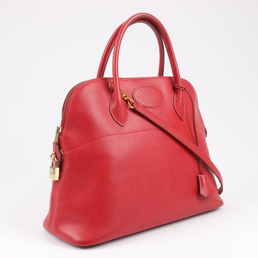 HERMES Bolide 35 Cushbell Rouge vif Gold Metal Fittings Handbag ○W:1993