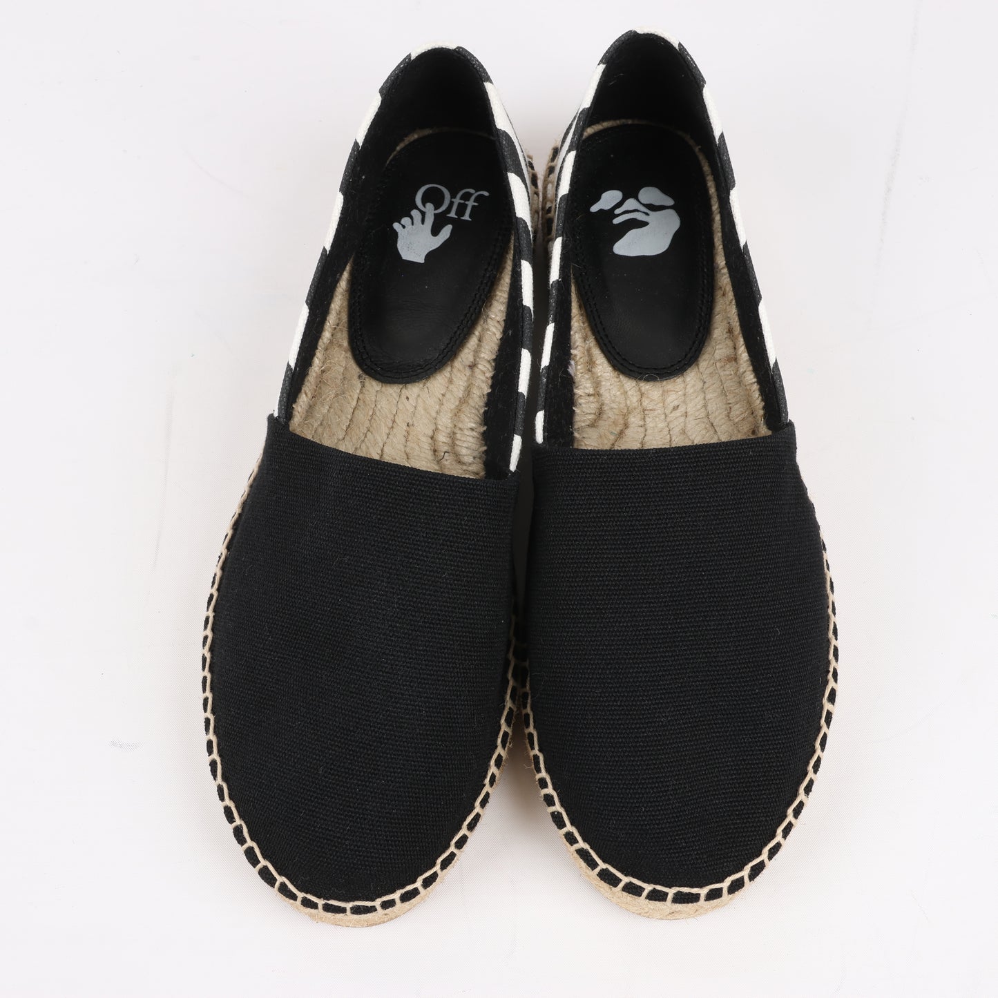 OFF-WHITE Stripes Flat Espadrilles in Schwarz-Weiß-Diagonalen, Größe 37 EU