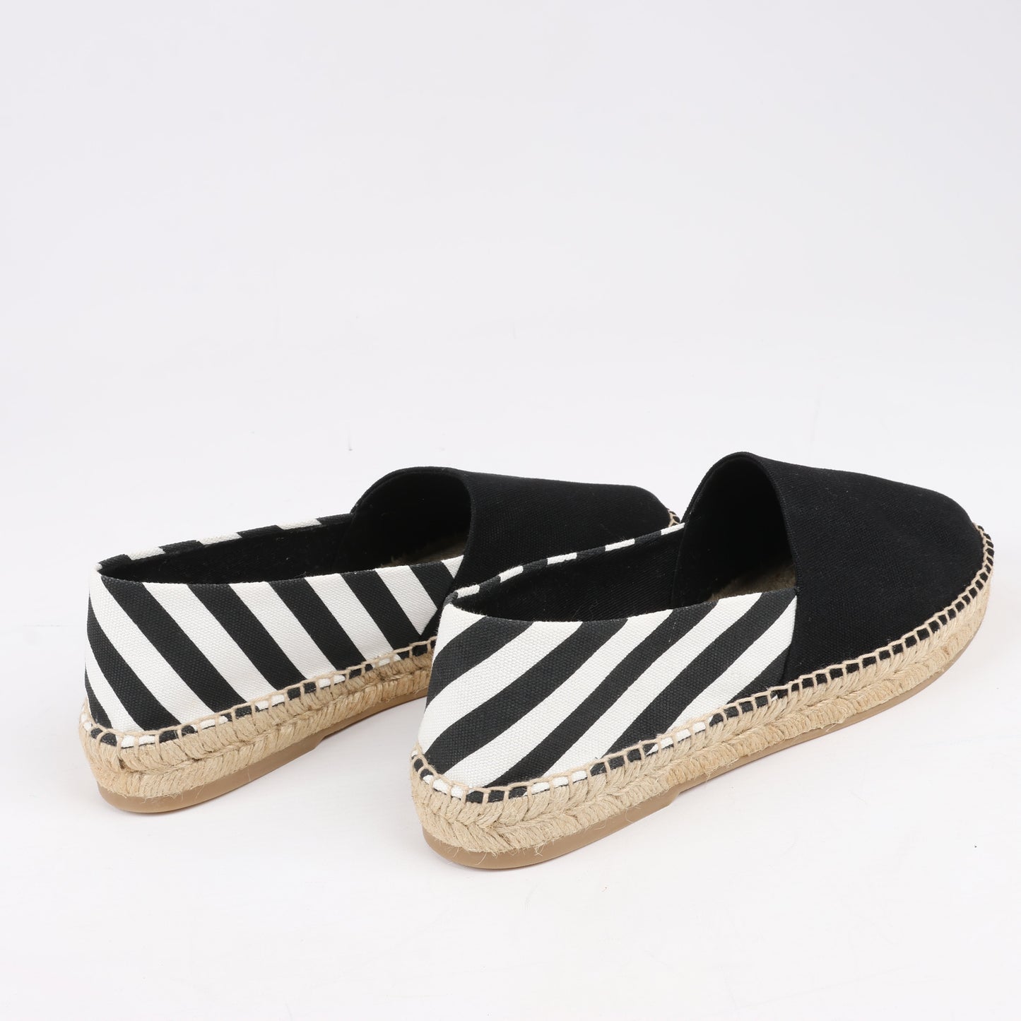 OFF-WHITE Stripes Flat Espadrillas in Black and White Diagonals, Size 37 EU
