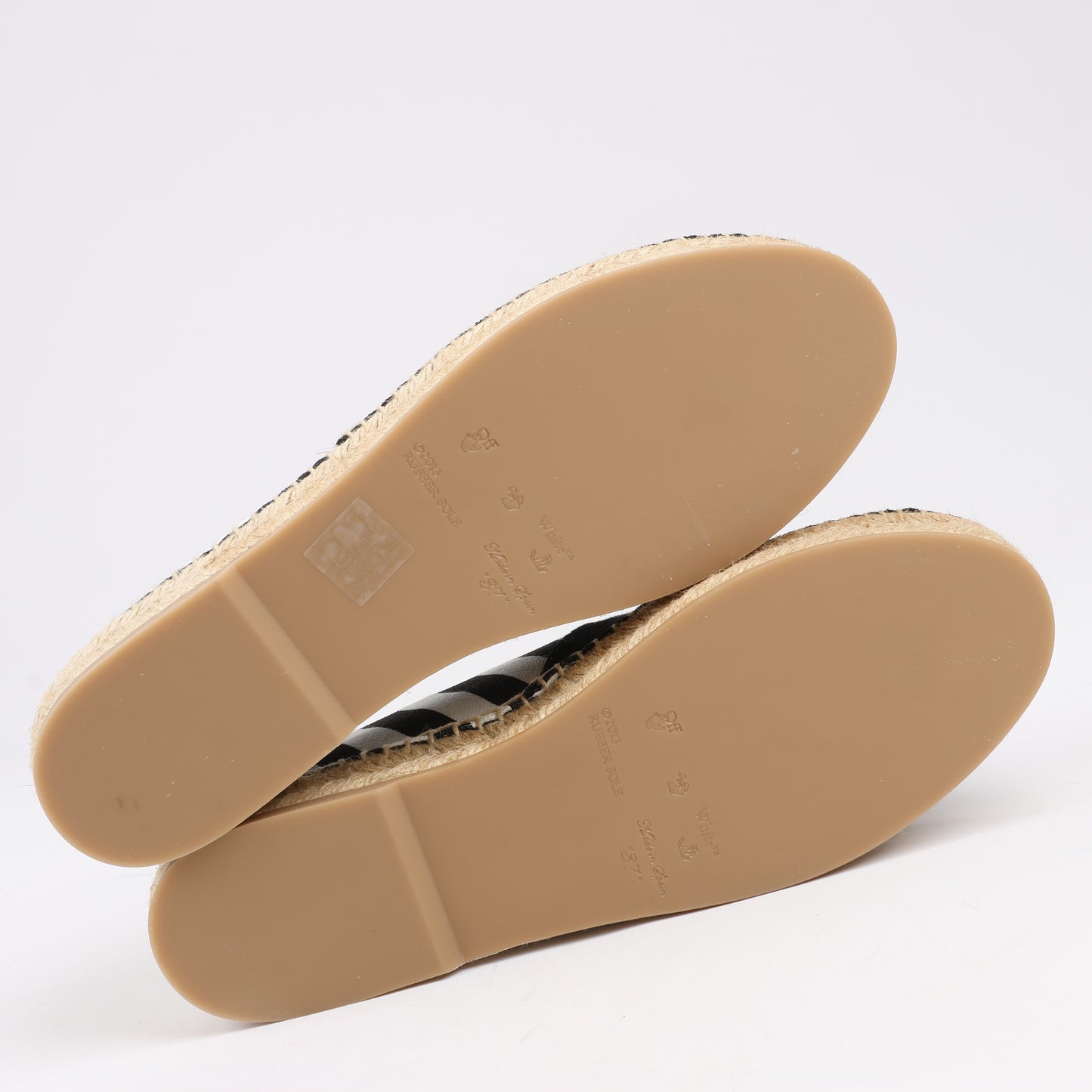 OFF-WHITE Stripes Flat Espadrilles in Schwarz-Weiß-Diagonalen, Größe 37 EU