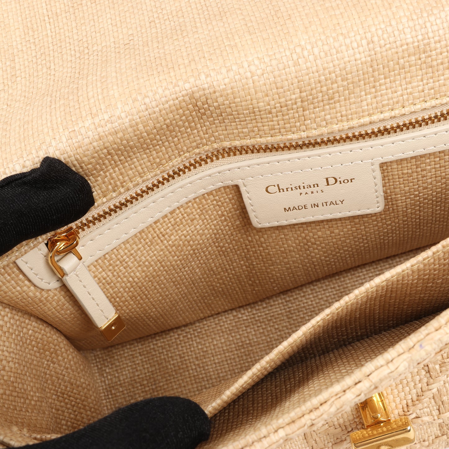 Sac à bandoulière moyen Christian Dior Caro en raphia et cuir beige