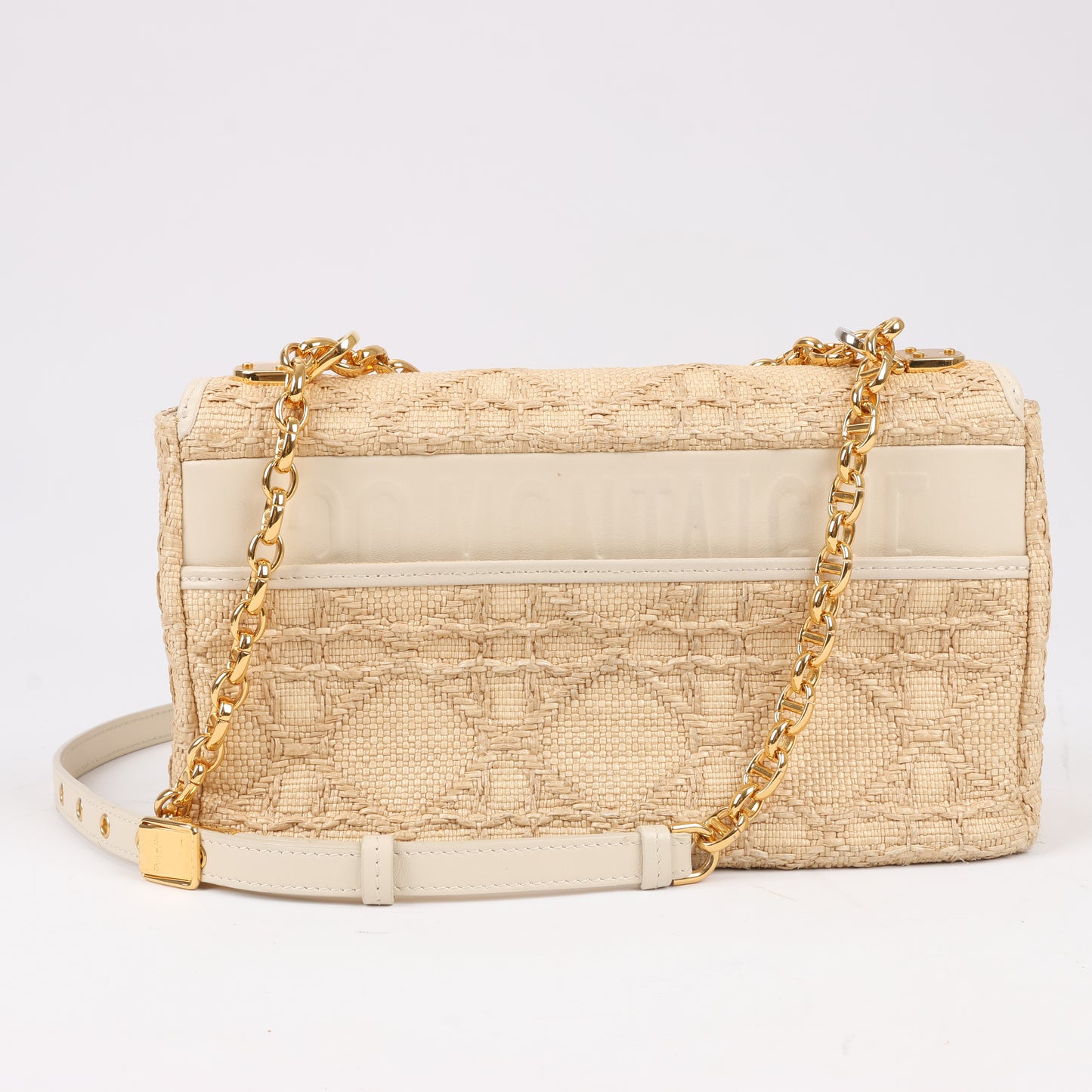 Sac à bandoulière moyen Christian Dior Caro en raphia et cuir beige