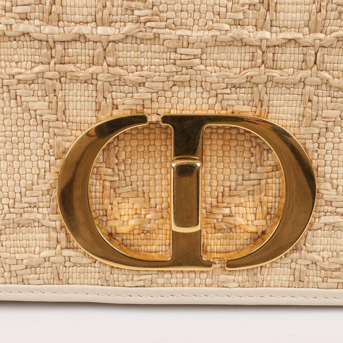 Sac à bandoulière moyen Christian Dior Caro en raphia et cuir beige