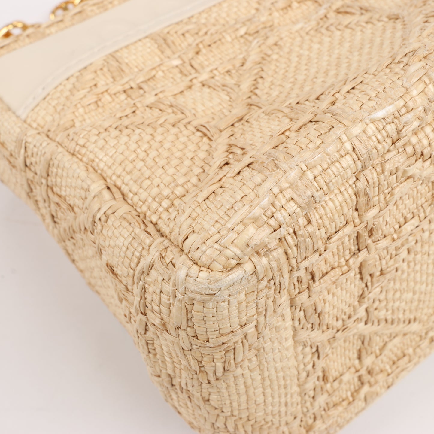 Sac à bandoulière moyen Christian Dior Caro en raphia et cuir beige