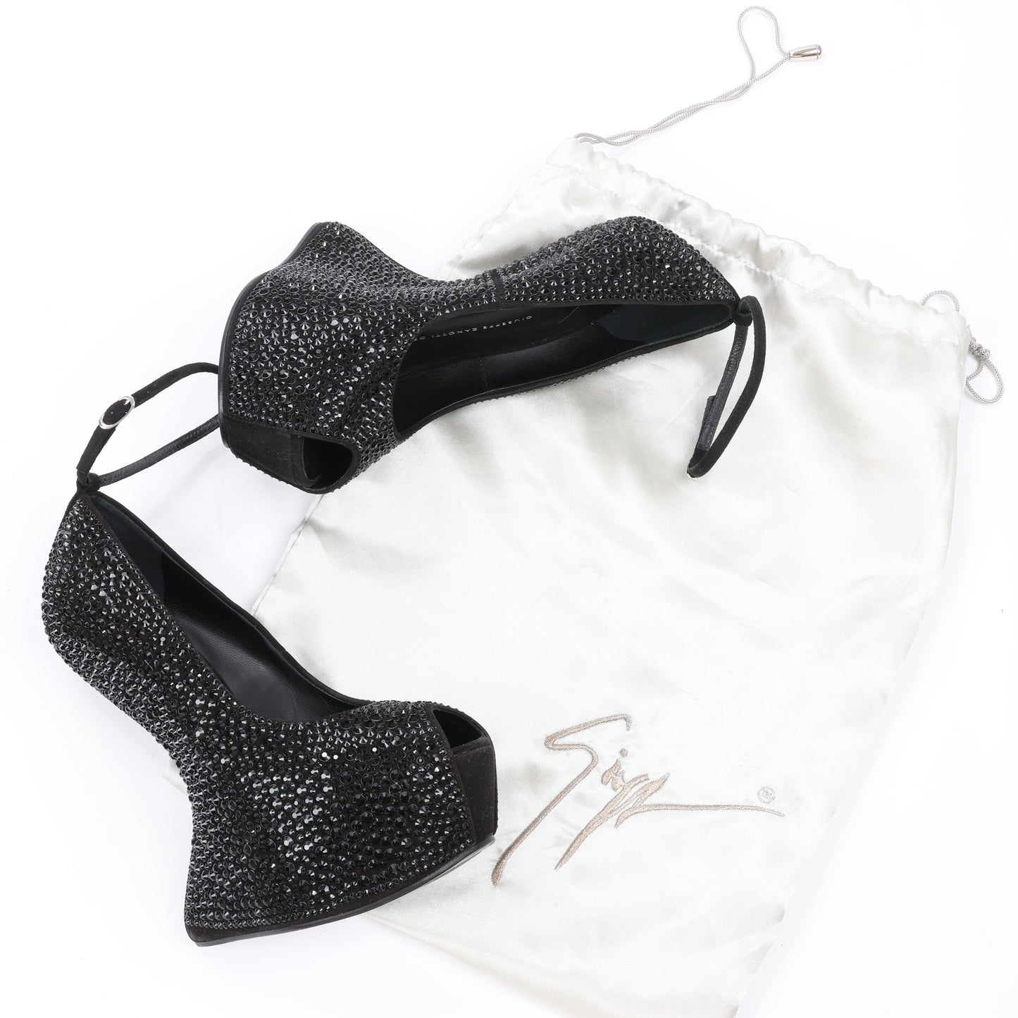 Giuseppe Zanotti Swarovski Crystal No-Heel Platform Wedges - Size 38 EU