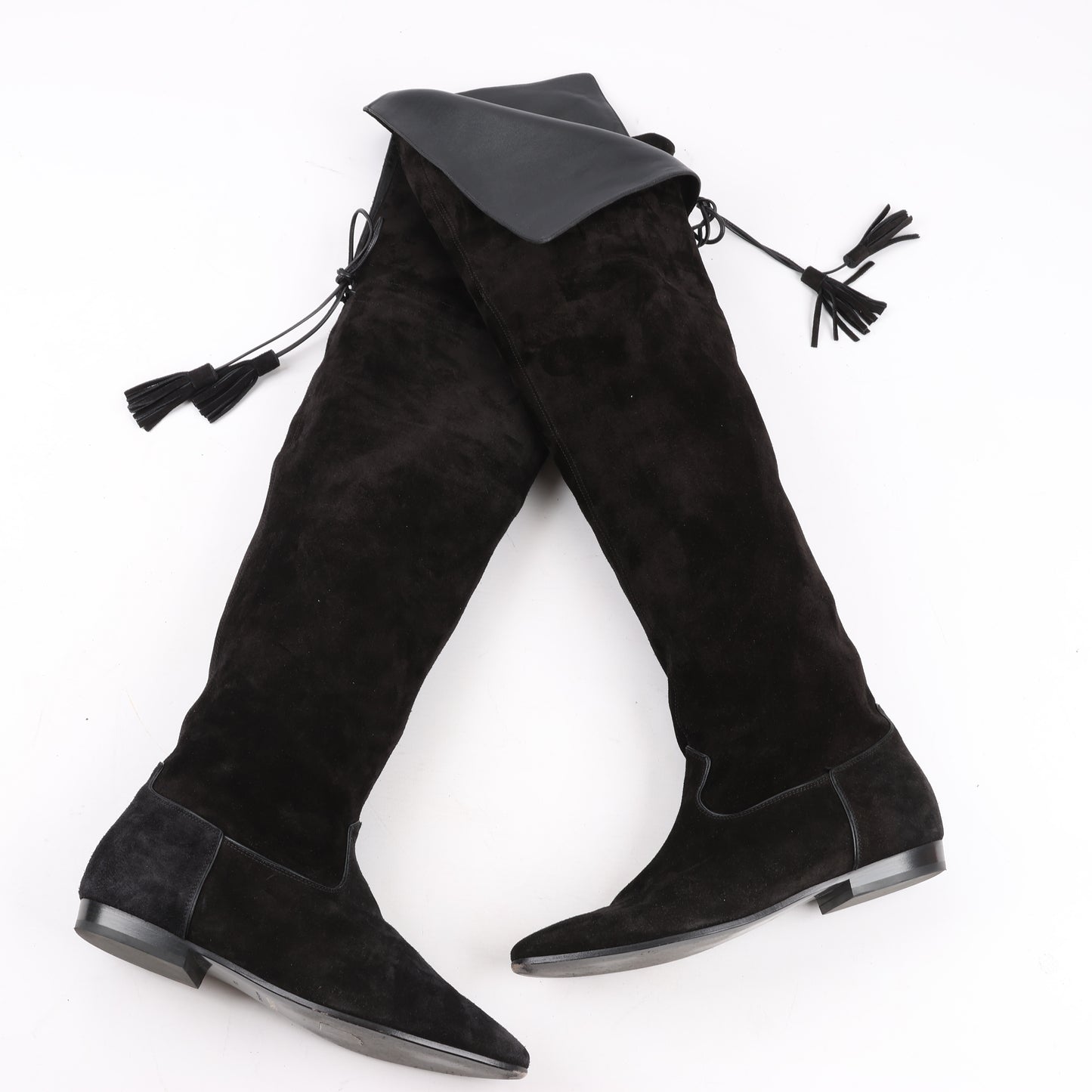Bottes plates au-dessus du genou Celine Chat Botté en cuir de veau velours, taille 38 RM0220