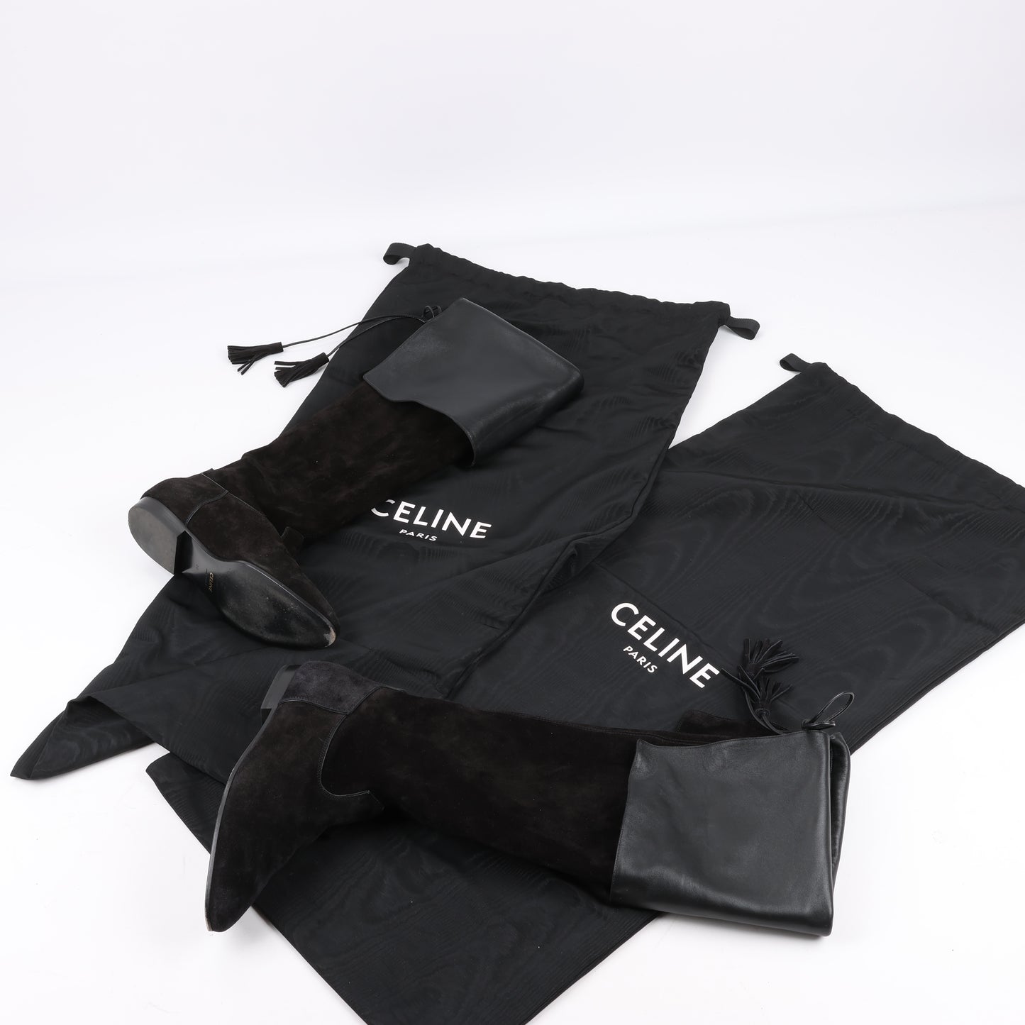 Bottes plates au-dessus du genou Celine Chat Botté en cuir de veau velours, taille 38 RM0220