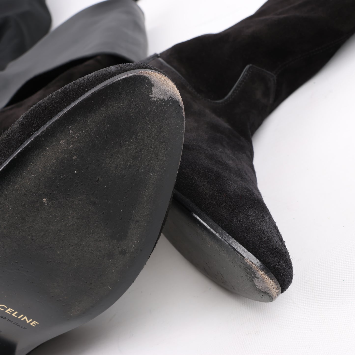 Bottes plates au-dessus du genou Celine Chat Botté en cuir de veau velours, taille 38 RM0220