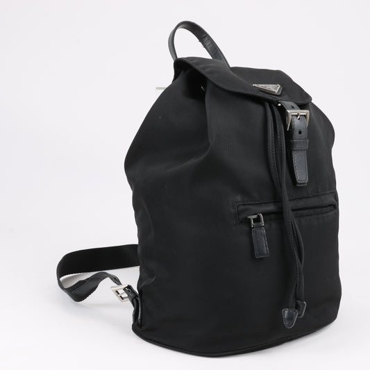 Prada Tessuto Fabric x Leather Backpack in Black