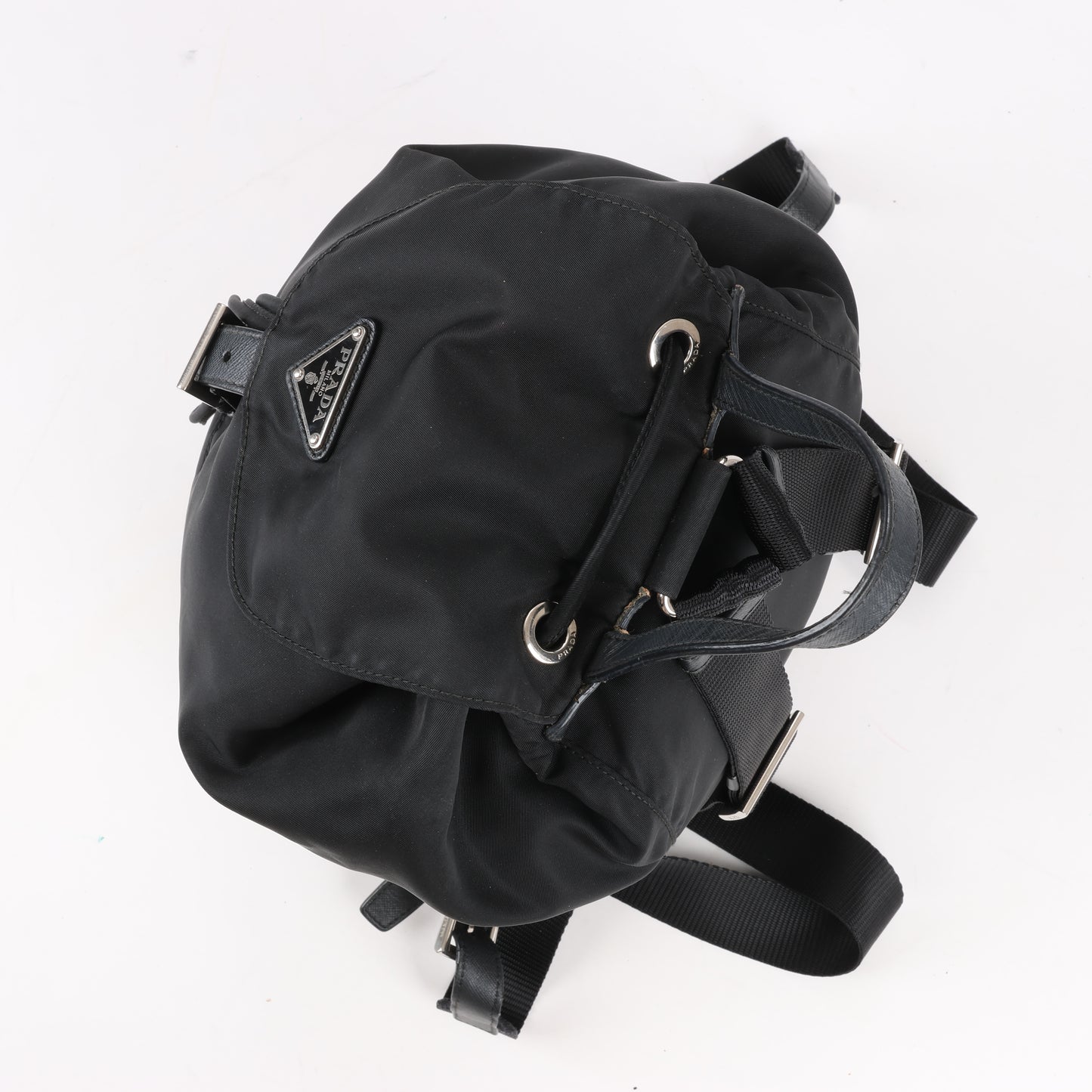 Prada Tessuto Fabric x Leather Backpack in Black