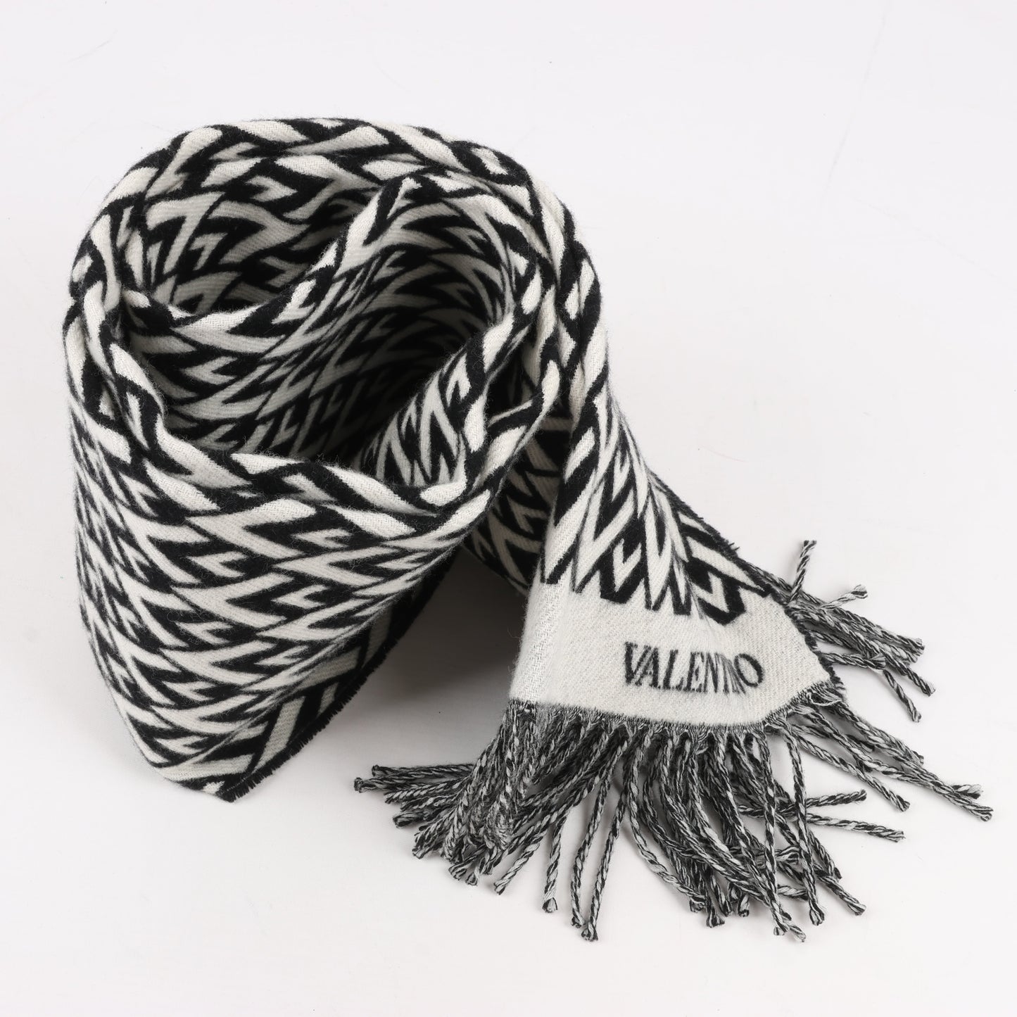 Valentino Garavani V logo Scarf Wool & Cashmere Black × White
