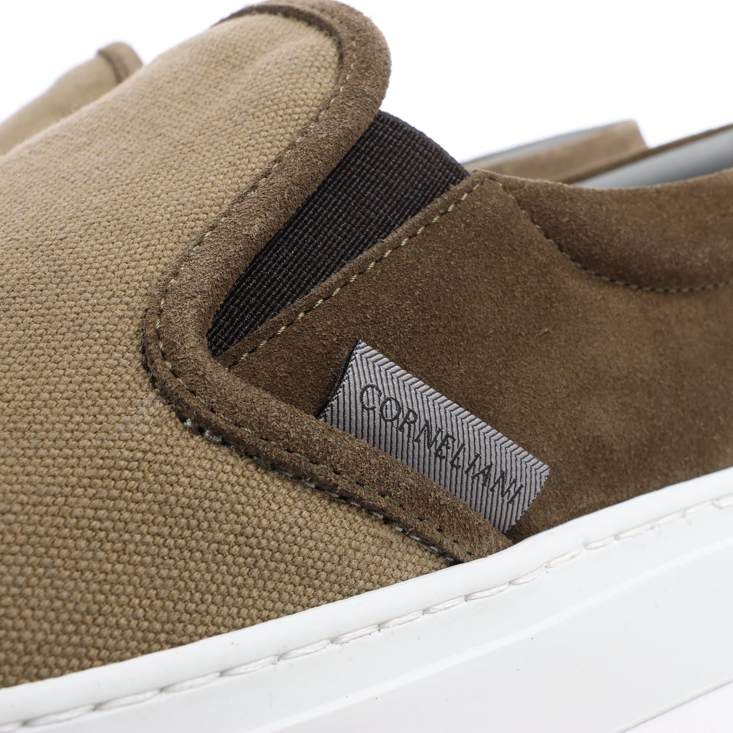 CORNELIANI Suede and Cloth Slip-On Sneakers in Brown, Size 50 EU