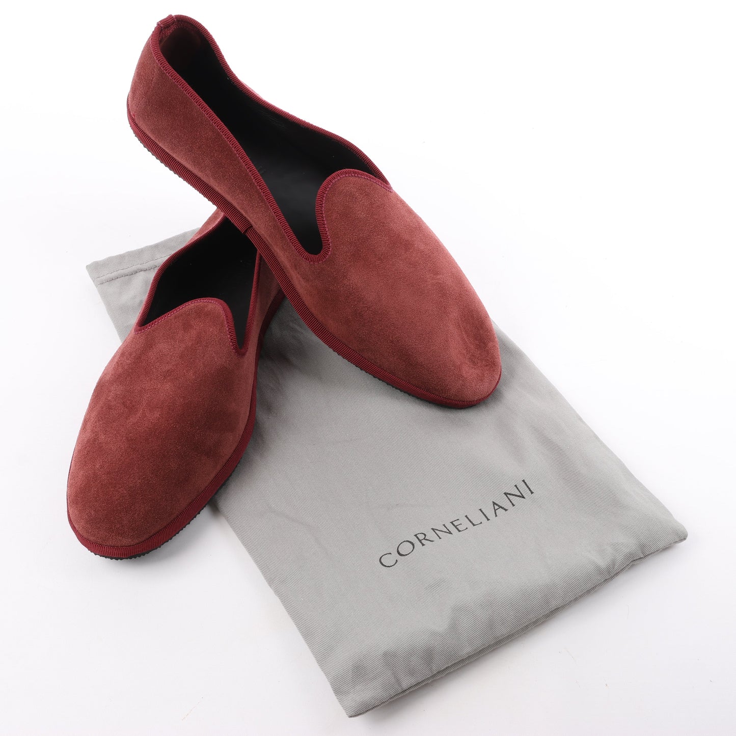 CORNELIANI Velvet Loafers in Burgundy, Size 40 EU