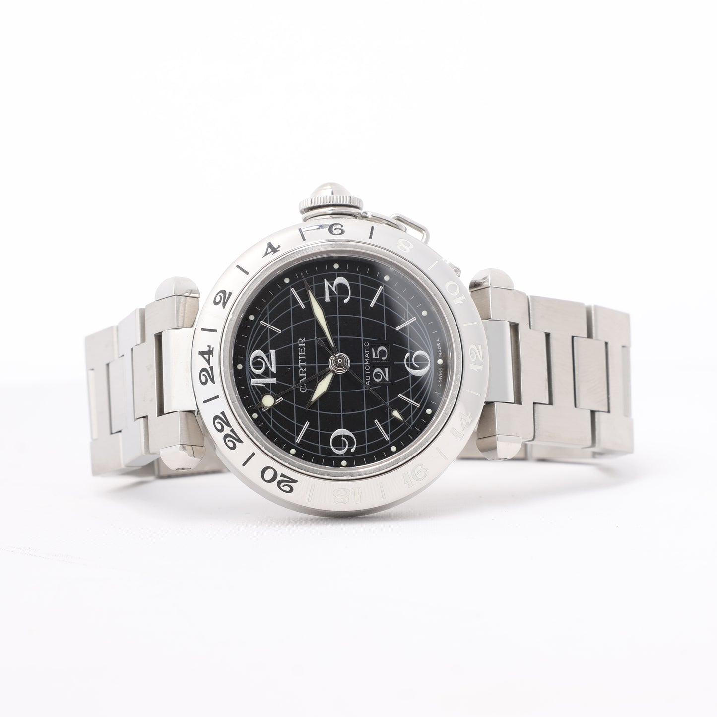 CARTIER Pasha C W31049M7 2550824719CD SS AT Uhr mit schwarzem Zifferblatt
