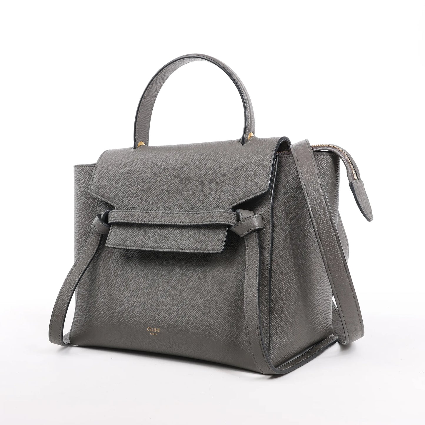 CELINE Belt Bag Grained Leather Micro 2Way Handbag in Gray
