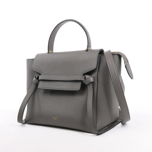 CELINE Gürteltasche aus genarbtem Leder, Micro 2Way Handtasche in Grau