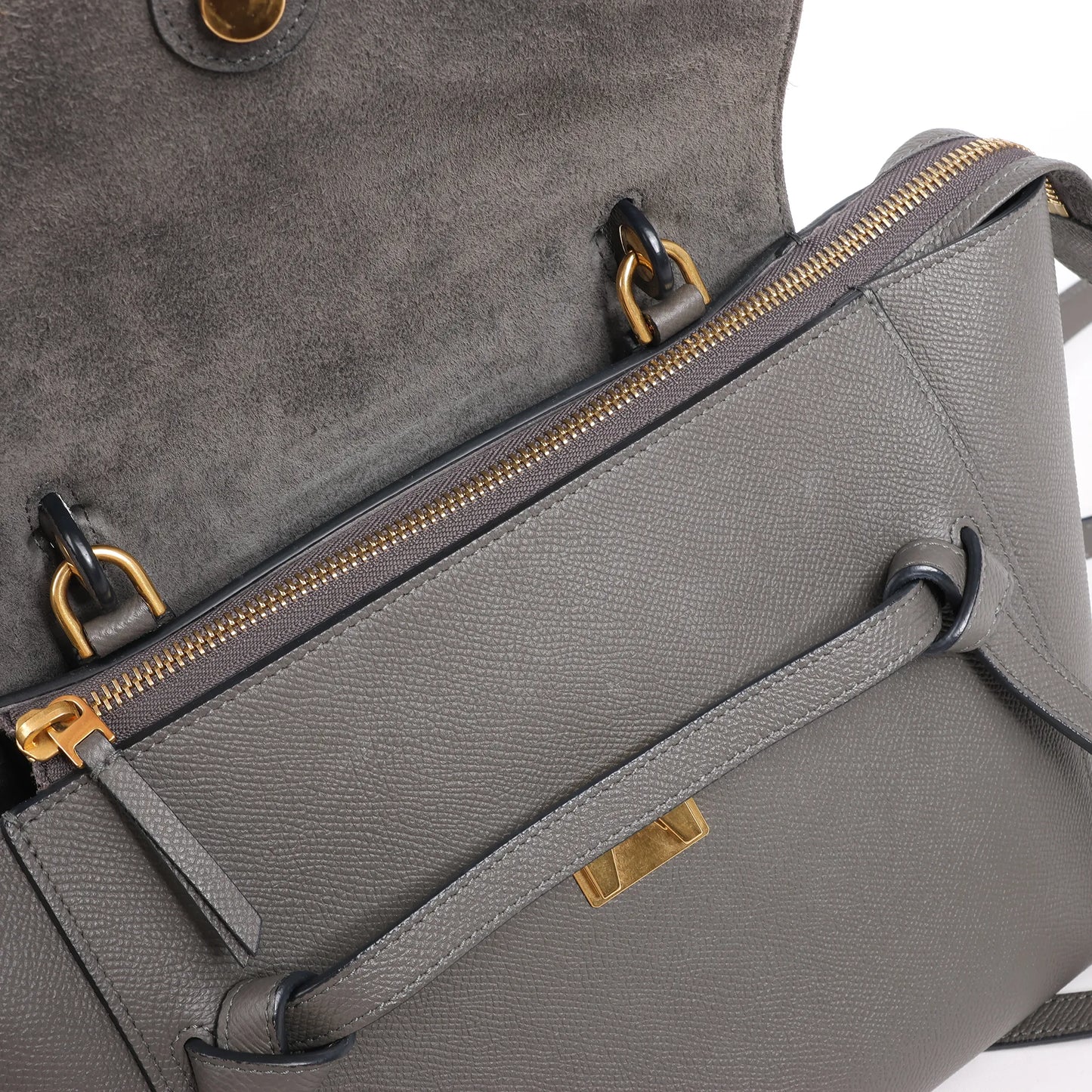 CELINE Belt Bag Grained Leather Micro 2Way Handbag in Gray