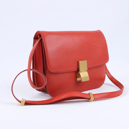 CELINE Classic Box Medium Leather Shoulder Bag in Red