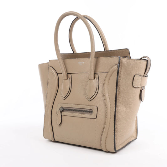 Celine Luggage Micro Leather Handbag in Beige